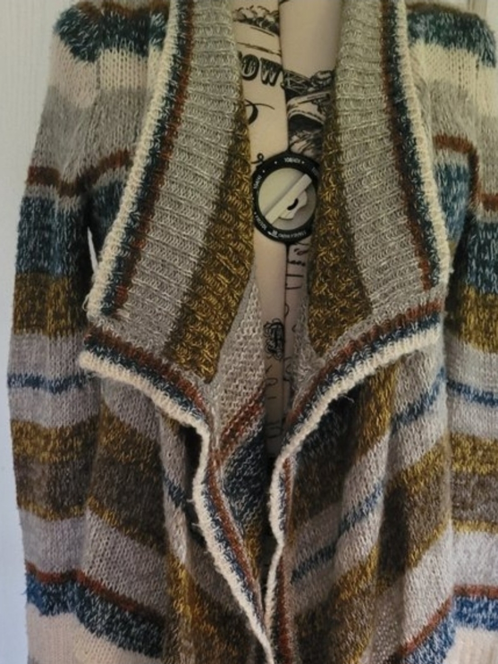 Suzy Shier Multicolor Striped Open-Front Cardigan